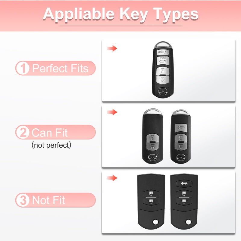 Pangpai Pink Car Accessories 3 Pcs for Mazda 3 6 8 Miata MX-5 CX-3 CX-5 CX-7 CX-9 Key Fob Cover with Bling Keychain Cute Push to Start Button Cover - Image 2